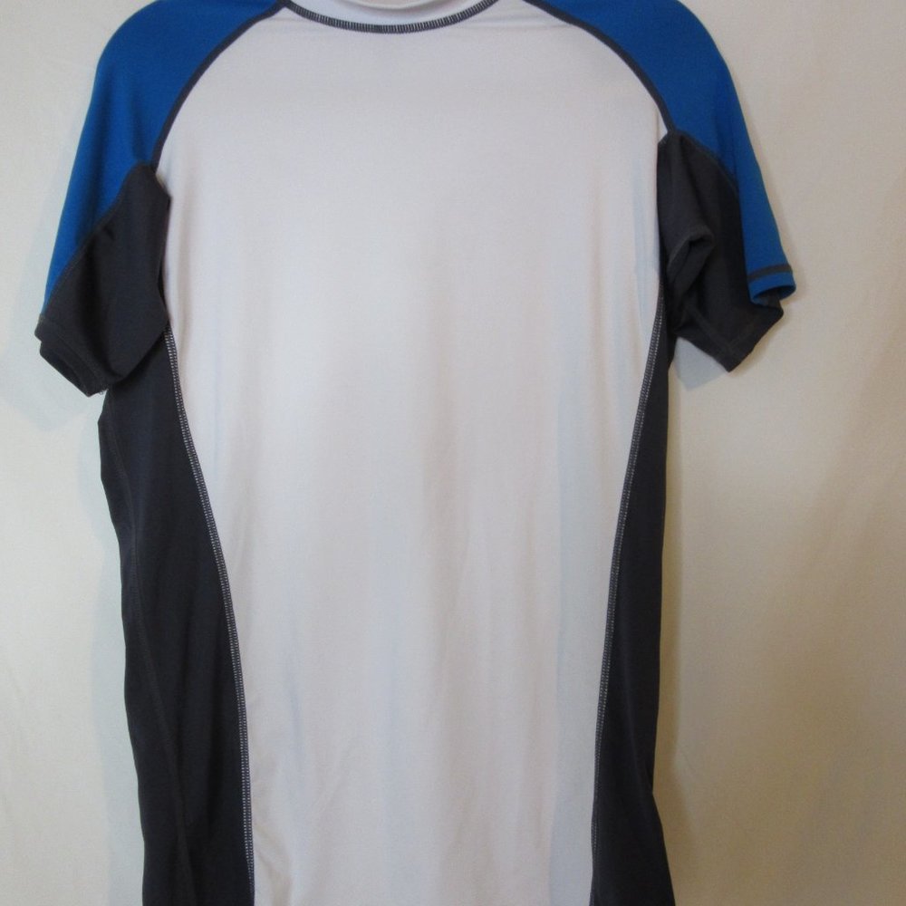 Tesla Rash Guard Shirt Short Sleeve White with Blue Accents Size Small